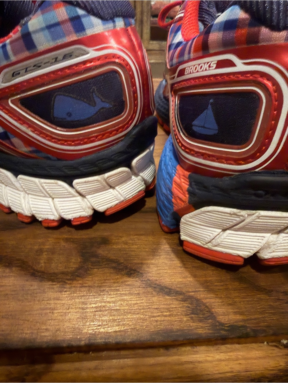 Brooks Red, Blue & White Plaid GTS shoes. 2016 Boston Marathon Running shoes - Picture 2 of 6